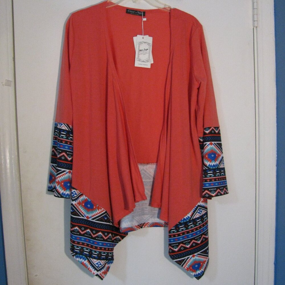 Coeur de Vague Duster Cardigan XL NWT Peach Aztec Trim Print Vest Beach Cover